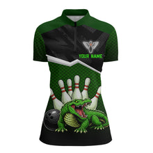 Load image into Gallery viewer, Custom Funny Crocodile Bowling Shirt Alligator Bowling Jersey for Women Polo &amp; 1/4 Zip HNT207