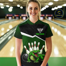 Load image into Gallery viewer, Custom Funny Crocodile Bowling Shirt Alligator Bowling Jersey for Women Polo &amp; 1/4 Zip HNT207