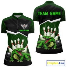 Load image into Gallery viewer, Custom Funny Crocodile Bowling Shirt Alligator Bowling Jersey for Women Polo &amp; 1/4 Zip HNT207