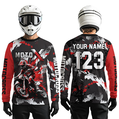 Red Youth Motocross Jersey Racing Shirts Custom Dirt Bike Shirts Kid Men Women UPF30+ DNT32