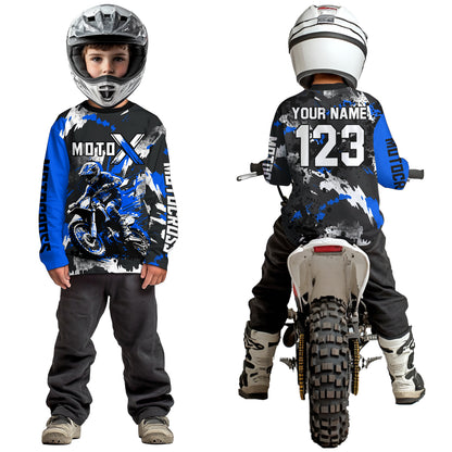 Blue Youth Motocross Jersey Racing Shirts Custom Dirt Bike Shirts Kid Men Women UPF30+ DNT32