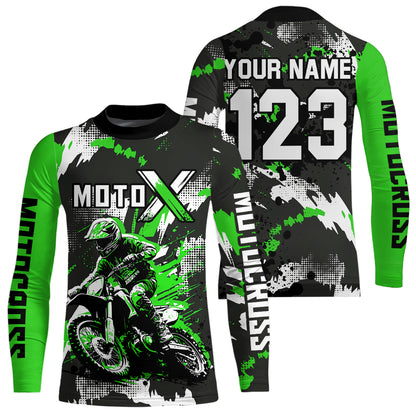 Green Youth Motocross Jersey Racing Shirts Custom Dirt Bike Shirts Kid Men Women UPF30+ DNT32