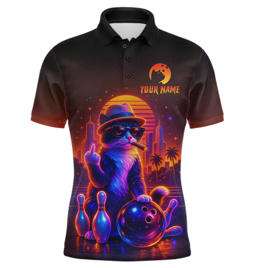 Custom Funny Cat Bowling Jersey for Men Bowling Tournament  Polo & 1/4 Zip Bowling Team Shirts HNT204