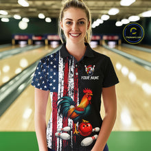 Load image into Gallery viewer, American Flag Rooster Bowling Jersey for Women Bowling Team Shirts Bowling Polo &amp; 1/4 Zip HNT253
