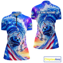Load image into Gallery viewer, Custom American Wave Patriotic Bowling Jersey for Women Unisex Bowling Team Shirts Polo &amp; 1/4 Zip HNT343