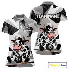 Load image into Gallery viewer, Two polo shirts with cow designs and customizable text on a white background