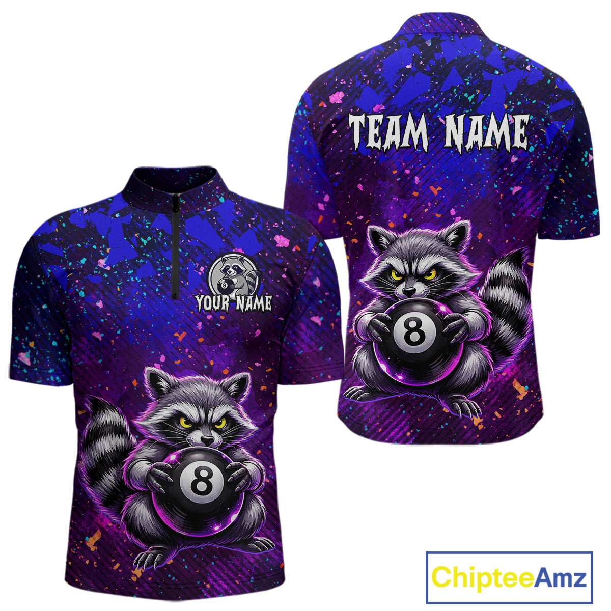 Personalized Funny Raccoon 8 Ball Pool Men Billiard Polo & 1/4 Zip, Billiard Shirt, Billiard Team Jerseys NNT145