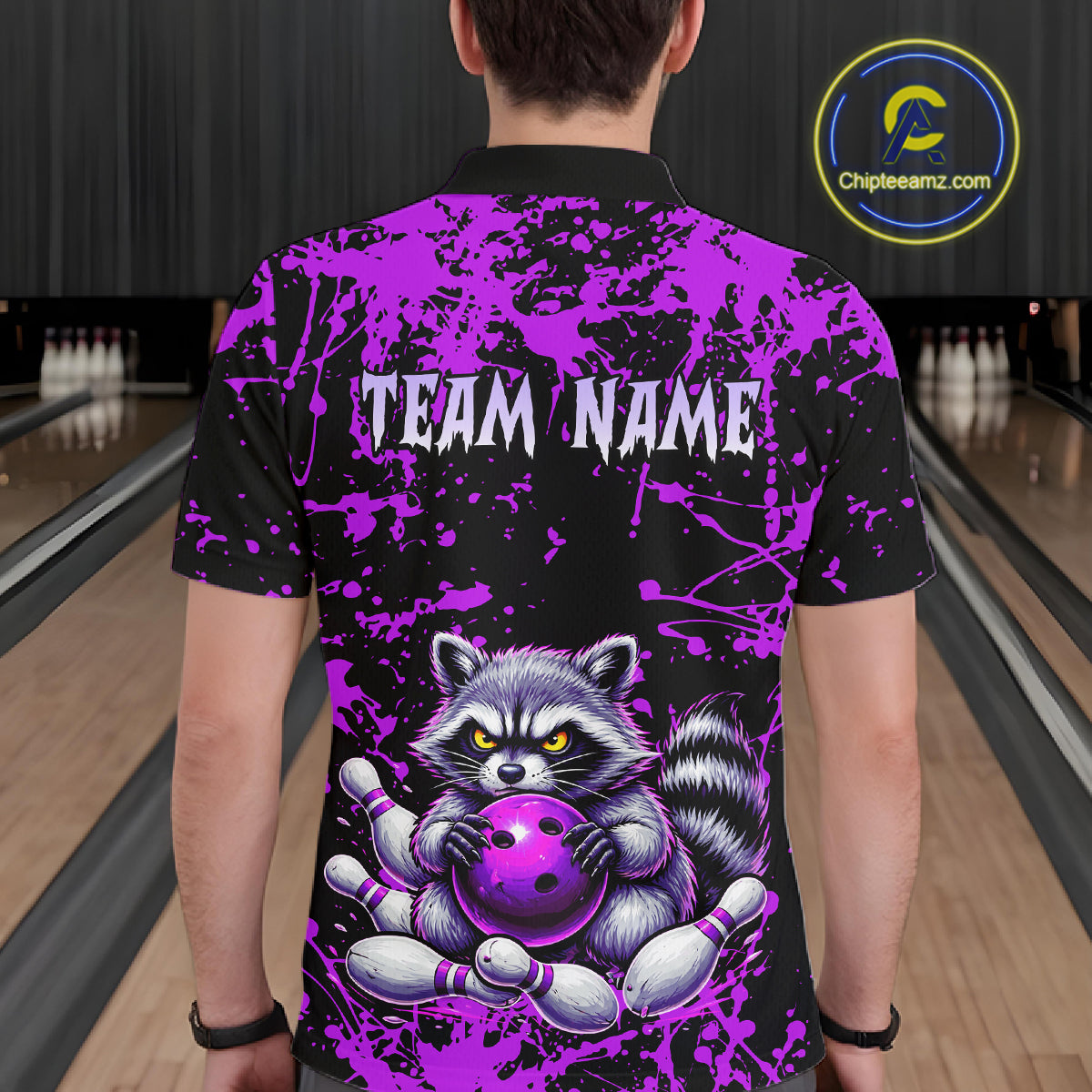 Custom Purple Raccoon Bowling Jersey for Men Bowling Uniform Polo & 1/4 Zip Bowling Team Shirts HNT224