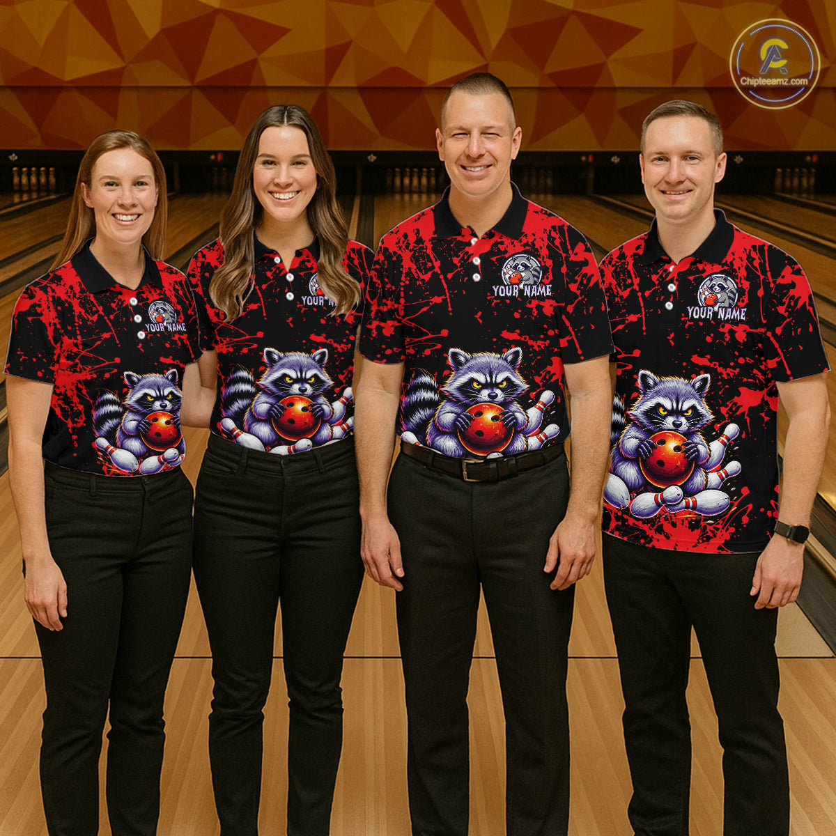 Custom Red Raccoon Bowling Jersey for Women Bowling Uniform Polo & 1/4 Zip Bowling Team Shirts HNT224