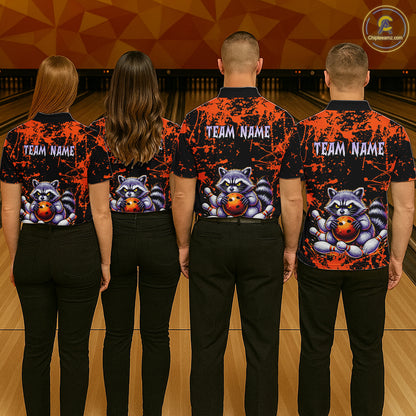 Custom Orange Raccoon Bowling Jersey for Men Bowling Uniform Polo & 1/4 Zip Bowling Team Shirts HNT224