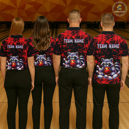 Custom Red Raccoon Bowling Jersey for Women Bowling Uniform Polo & 1/4 Zip Bowling Team Shirts HNT224