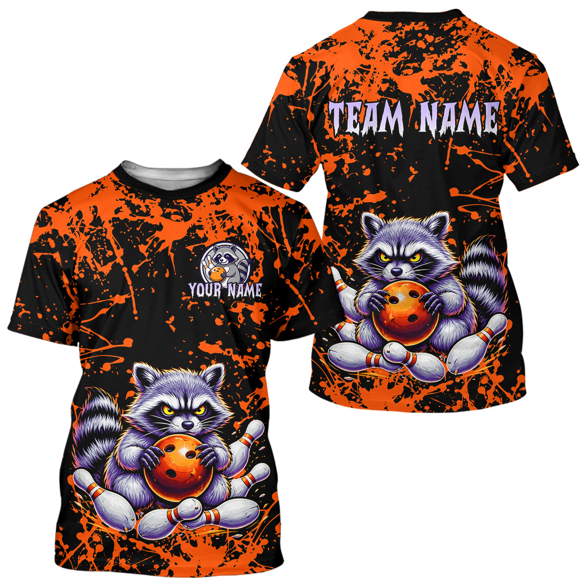 Custom Orange Raccoon Bowling Jersey for Men Women Bowling Uniform Bowling Team Shirts HNT224