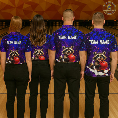Custom Funny Raccoon Bowling Jersey for Women Bowling Uniform Polo & 1/4 Zip Bowling Team Shirts HNT229