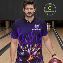 Load image into Gallery viewer, Purple Flaming Bowling Jersey for Men Custom Bowling League Bowling Team Shirts HN293