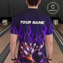 Load image into Gallery viewer, Purple Flaming Bowling Jersey for Men Custom Bowling League Bowling Team Shirts HN293