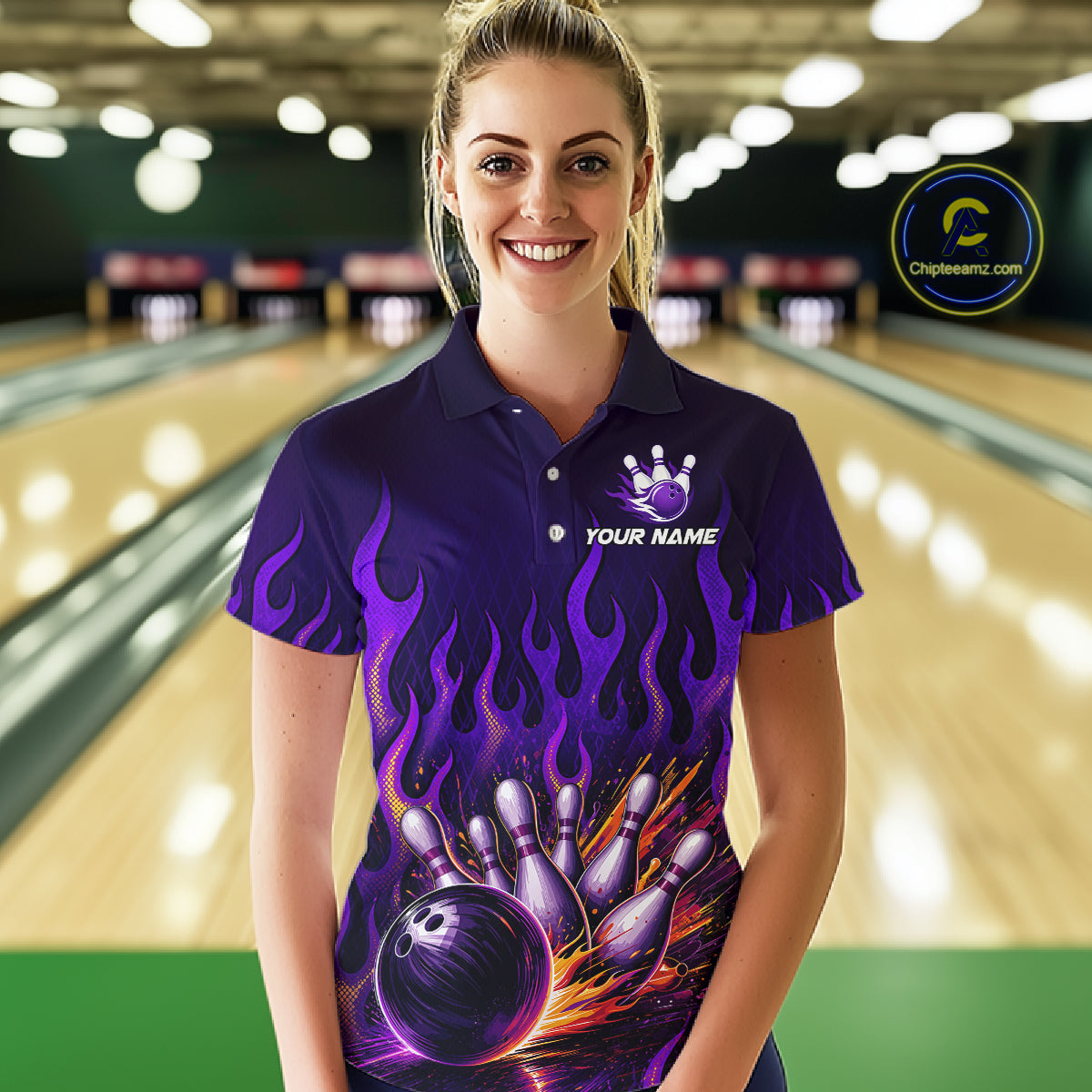 Purple Flaming Bowling Jersey for Women Custom Bowling League Bowling Team Shirts HN293