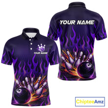 Load image into Gallery viewer, Purple Flaming Bowling Jersey for Men Custom Bowling League Bowling Team Shirts HN293