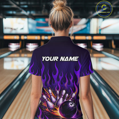 Purple Flaming Bowling Jersey for Women Custom Bowling League Bowling Team Shirts HN293