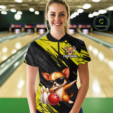 Load image into Gallery viewer, Person wearing a custom bowling shirt with a dog design in a bowling alley.