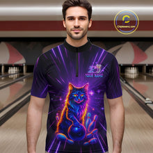 Load image into Gallery viewer, Custom Neon Cat Bowling Jersey for Men Bowling Team Shirts Bowling League Polo &amp; 1/4 Zip HNT153