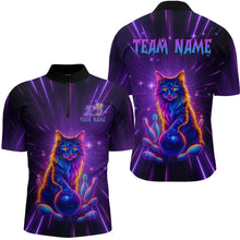 Load image into Gallery viewer, Custom Neon Cat Bowling Jersey for Men Bowling Team Shirts Bowling League Polo &amp; 1/4 Zip HNT153