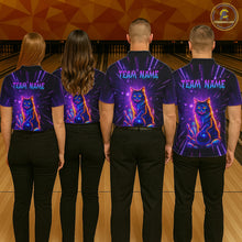 Load image into Gallery viewer, Custom Neon Cat Bowling Jersey for Men Bowling Team Shirts Bowling League Polo &amp; 1/4 Zip HNT153