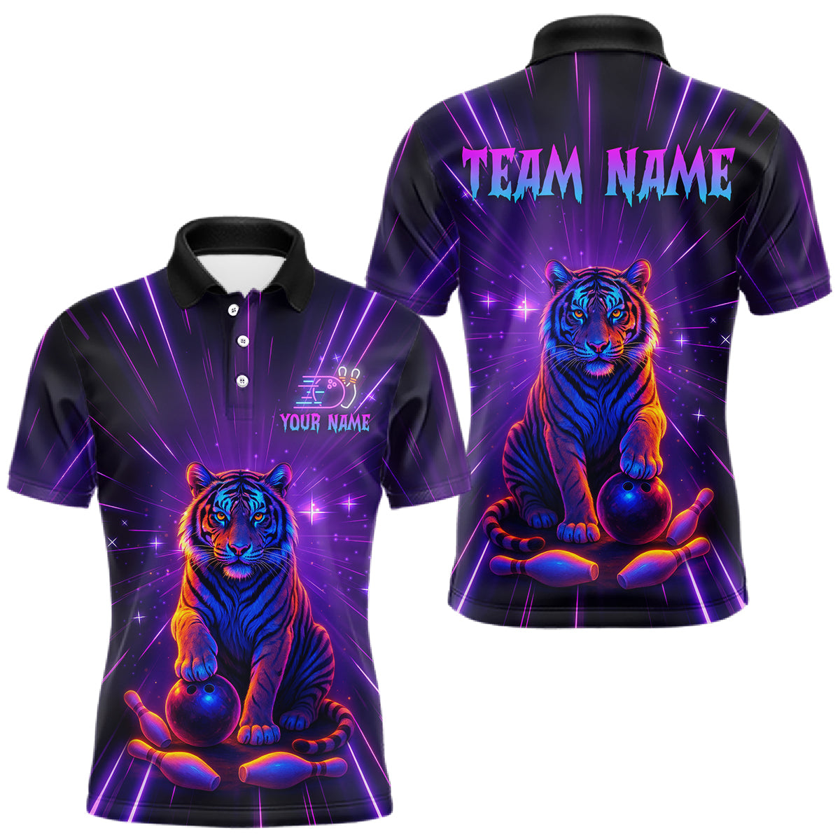 Custom Neon Tiger Bowling Jersey for Men Bowling Team Shirts Bowling League Polo & 1/4 Zip HNT154