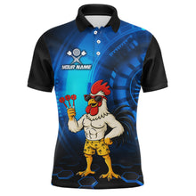 Load image into Gallery viewer, Custom Blue Funny Chicken Darts Shirt for Men Darts Team Jerseys Polo &amp; 1/4 Zip Dart League NNT131