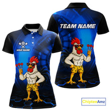 Load image into Gallery viewer, Custom Blue Funny Chicken Darts Shirt for Women Darts Team Jerseys Polo &amp; 1/4 Zip Dart League NNT131
