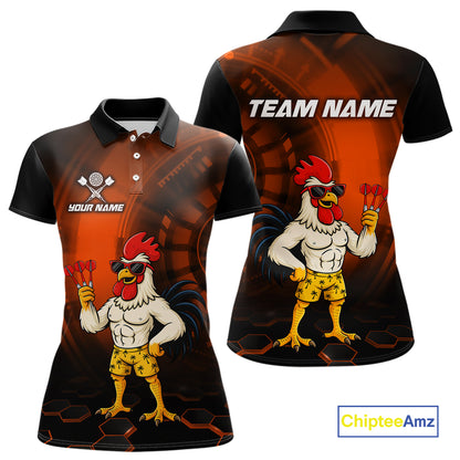 Custom Orange Funny Chicken Darts Shirt for Women Darts Team Jerseys Polo & 1/4 Zip Dart League NNT131