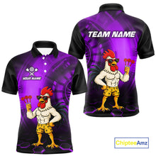 Load image into Gallery viewer, Custom Purple Funny Chicken Darts Shirt for Men Darts Team Jerseys Polo &amp; 1/4 Zip Dart League NNT131