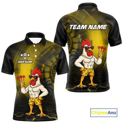 Custom Yellow Funny Chicken Darts Shirt for Men Darts Team Jerseys Polo & 1/4 Zip Dart League NNT131