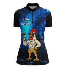 Load image into Gallery viewer, Custom Blue Funny Chicken Darts Shirt for Women Darts Team Jerseys Polo &amp; 1/4 Zip Dart League NNT131