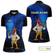 Load image into Gallery viewer, Custom Blue Funny Chicken Darts Shirt for Women Darts Team Jerseys Polo &amp; 1/4 Zip Dart League NNT131