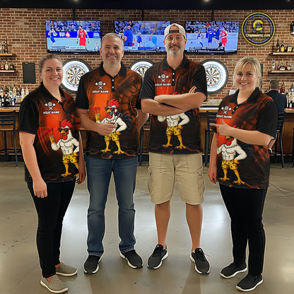 Custom Orange Funny Chicken Darts Shirt for Men Darts Team Jerseys Polo & 1/4 Zip Dart League NNT131