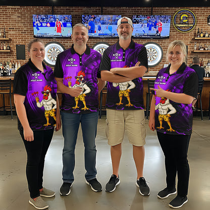 Custom Purple Funny Chicken Darts Shirt for Men Darts Team Jerseys Polo & 1/4 Zip Dart League NNT131