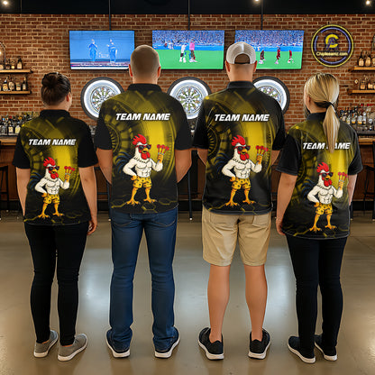 Custom Yellow Funny Chicken Darts Shirt for Women Darts Team Jerseys Polo & 1/4 Zip Dart League NNT131
