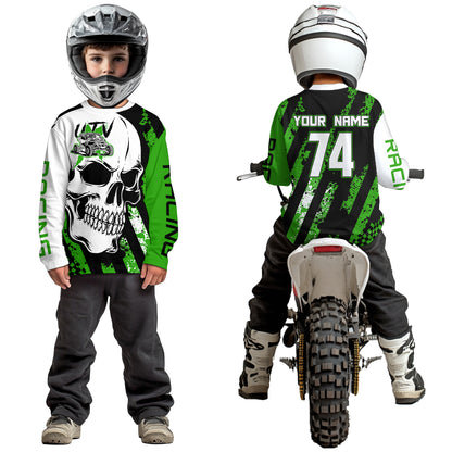 Custom Skull Green UTV Off-Road Shirts UTV Motocross Racing Shirt Kid Men Women UPF30+ DNT89