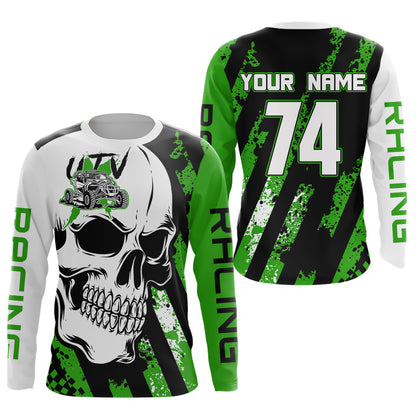 Custom Skull Green UTV Off-Road Shirts UTV Motocross Racing Shirt Kid Men Women UPF30+ DNT89
