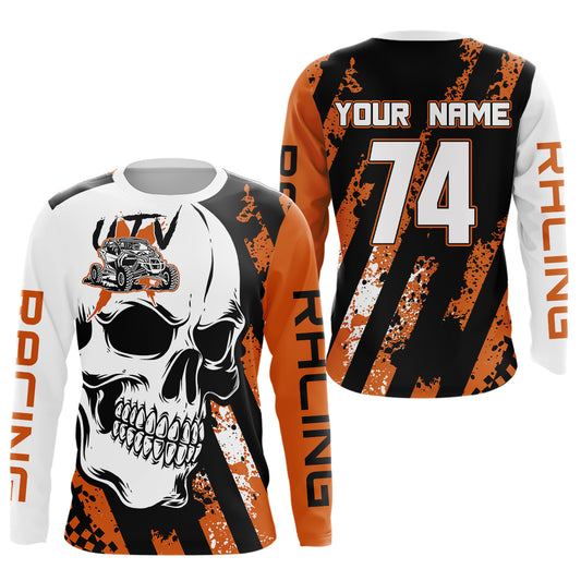 Custom Skull Orange UTV Off-Road Shirts UTV Motocross Racing Shirt Kid Men Women UPF30+ DNT89