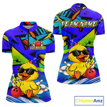 Load image into Gallery viewer, Colorful bowling shirt with a duck design and 'Team Name' text on a white background.
