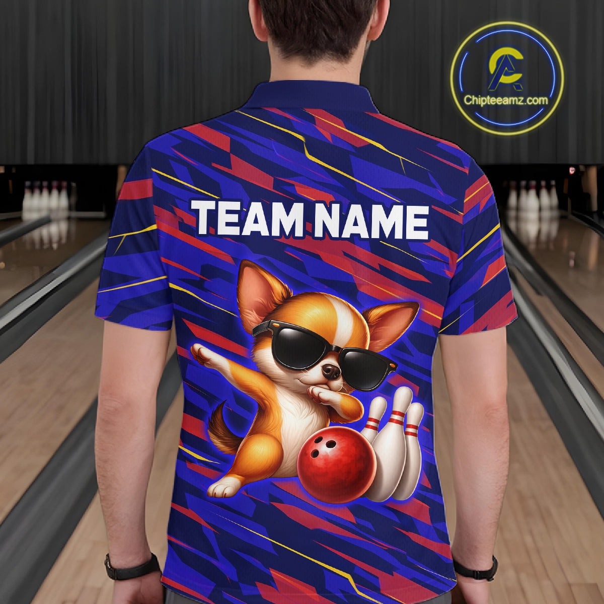 Custom Chihuahua Dog Bowling Jersey for Men Bowling Uniform Polo & 1/4 Zip Bowling Team Shirts HNT262
