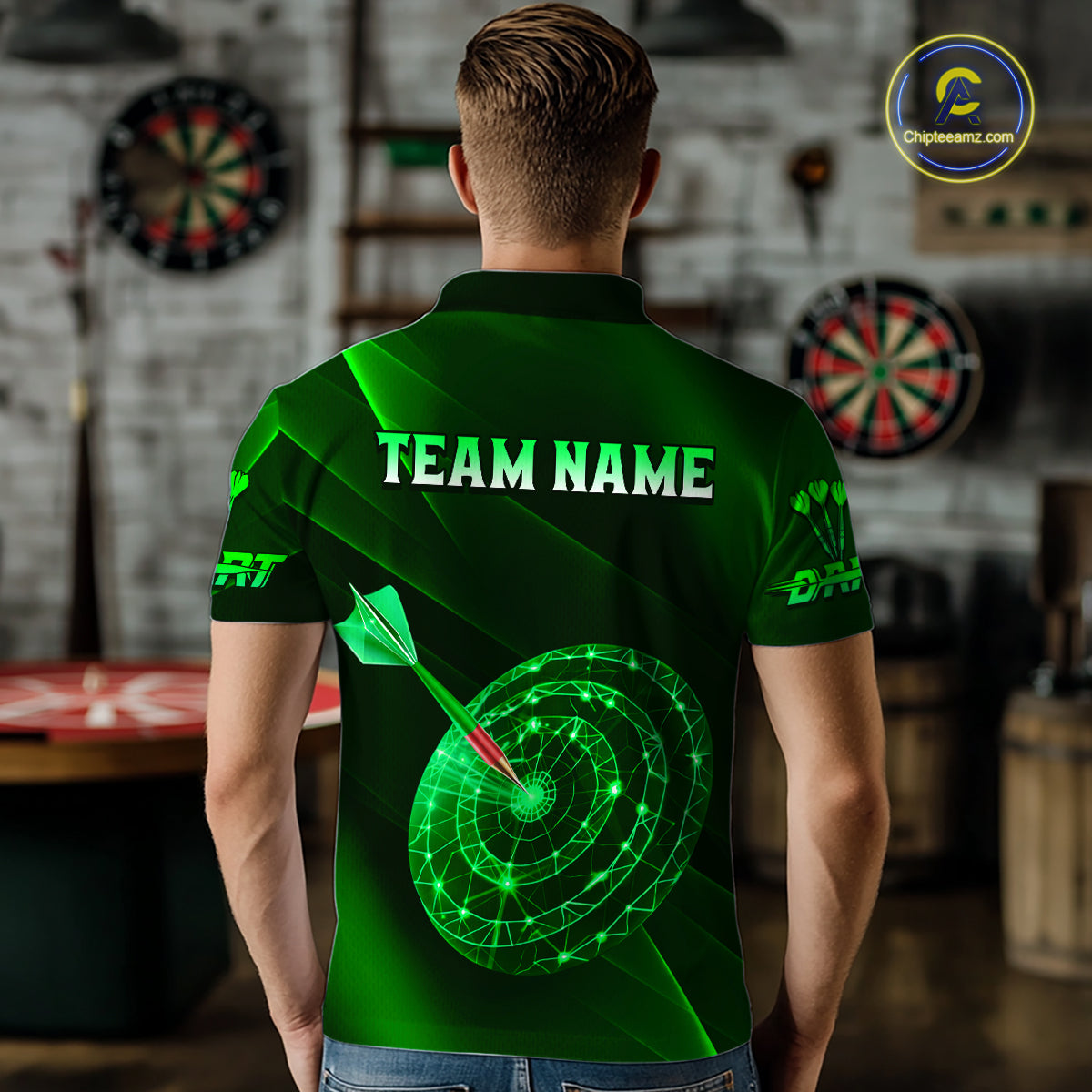 Custom Neon Green Cyber Dartboard Darts Shirt for Men Darts Team Jerseys Polo & 1/4 Zip NNT132
