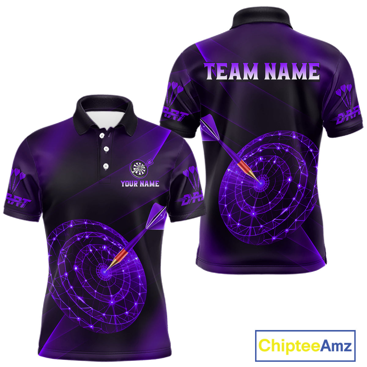 Custom Neon Purple Cyber Dartboard Darts Shirt for Men Darts Team Jerseys Polo & 1/4 Zip NNT132