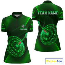 Load image into Gallery viewer, Custom Neon Green Cyber Dartboard Darts Shirt for Women Darts Team Jerseys Polo &amp; 1/4 Zip NNT132