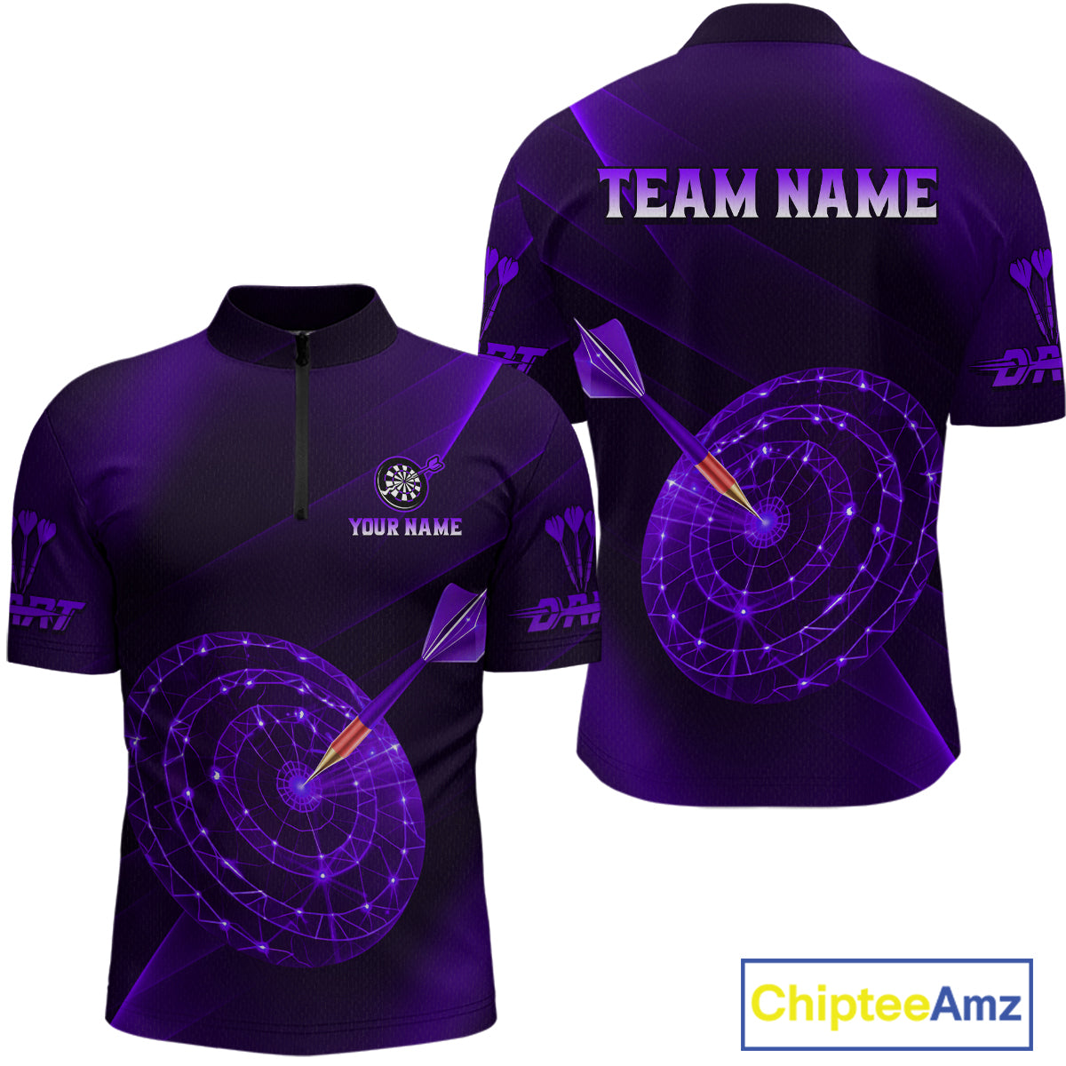 Custom Neon Purple Cyber Dartboard Darts Shirt for Men Darts Team Jerseys Polo & 1/4 Zip NNT132