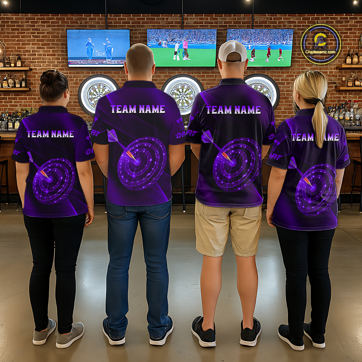 Custom Neon Purple Cyber Dartboard Darts Shirt for Men Darts Team Jerseys Polo & 1/4 Zip NNT132
