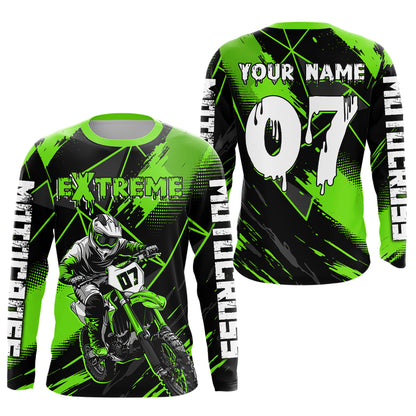 Custom Green MX Racing Extreme Shirts Kid Men Women Youth Motocross Shirts UPF30+ DNT35