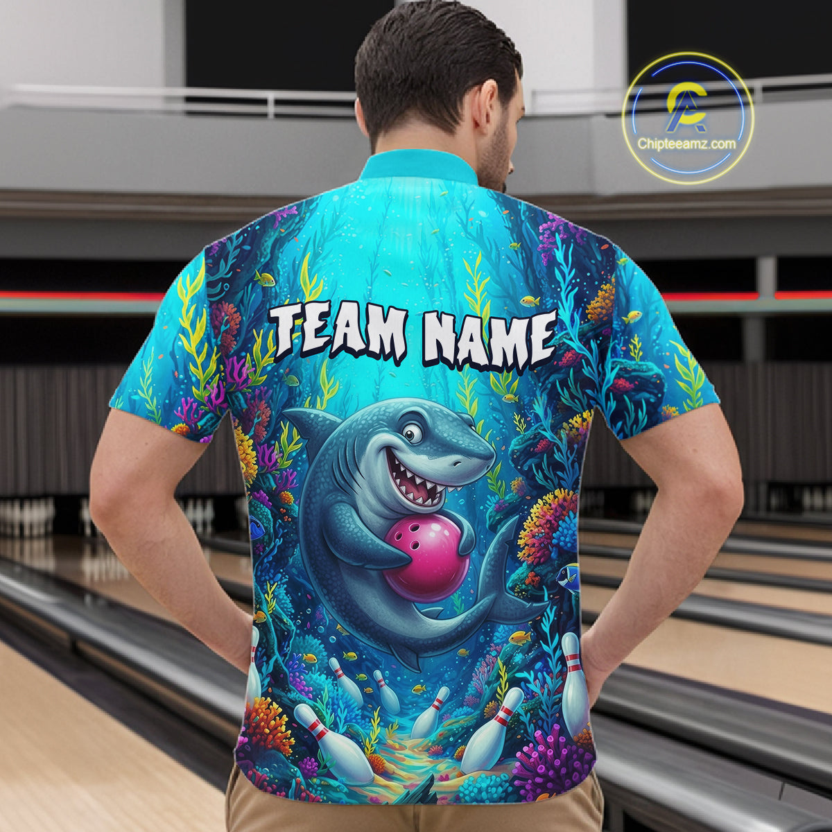 Custom Ocean Funny Shark Bowling Jersey for Men Funny Bowling Team Shirts Bowling Uniform HNT300