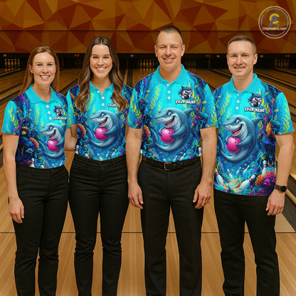 Custom Ocean Funny Shark Bowling Jersey for Men Funny Bowling Team Shirts Bowling Uniform HNT300